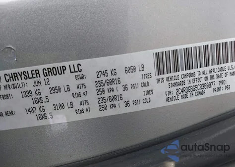 2012 Dodge Grand Caravan Se/Avp z USA, uszkodzony, nr VIN 2C4RDGBG5CR380977